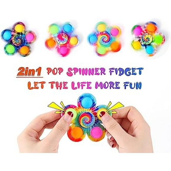 Fidget Spinner Pop Toys Set of 4, Fidget Pop Toys Party Gift, Sensory Bubble Pop Toys Kit for Kids, Simple Fidget Spinners Pop Stress Relief ADHD Pop Hand Spinners