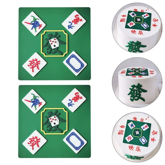 Raindrops Flexible Glue 3Pcs Green Mahjong Cake Ornaments for Birthday Party and Wedding Decor