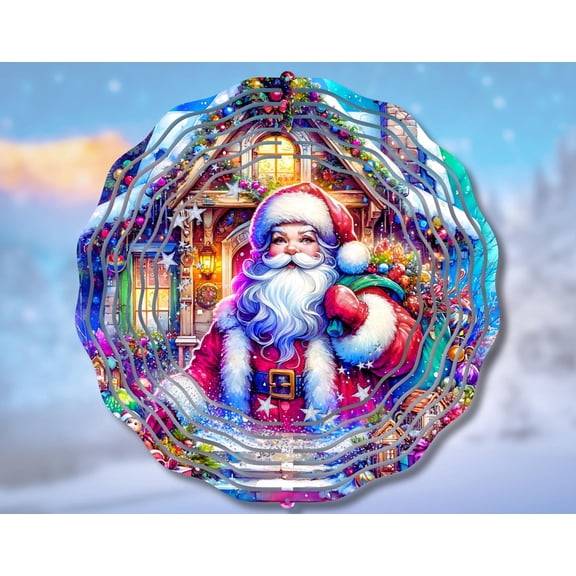 Santa Claus Lights Wind Spinner, Holiday 3D Kinetic Outdoor Garden Décor