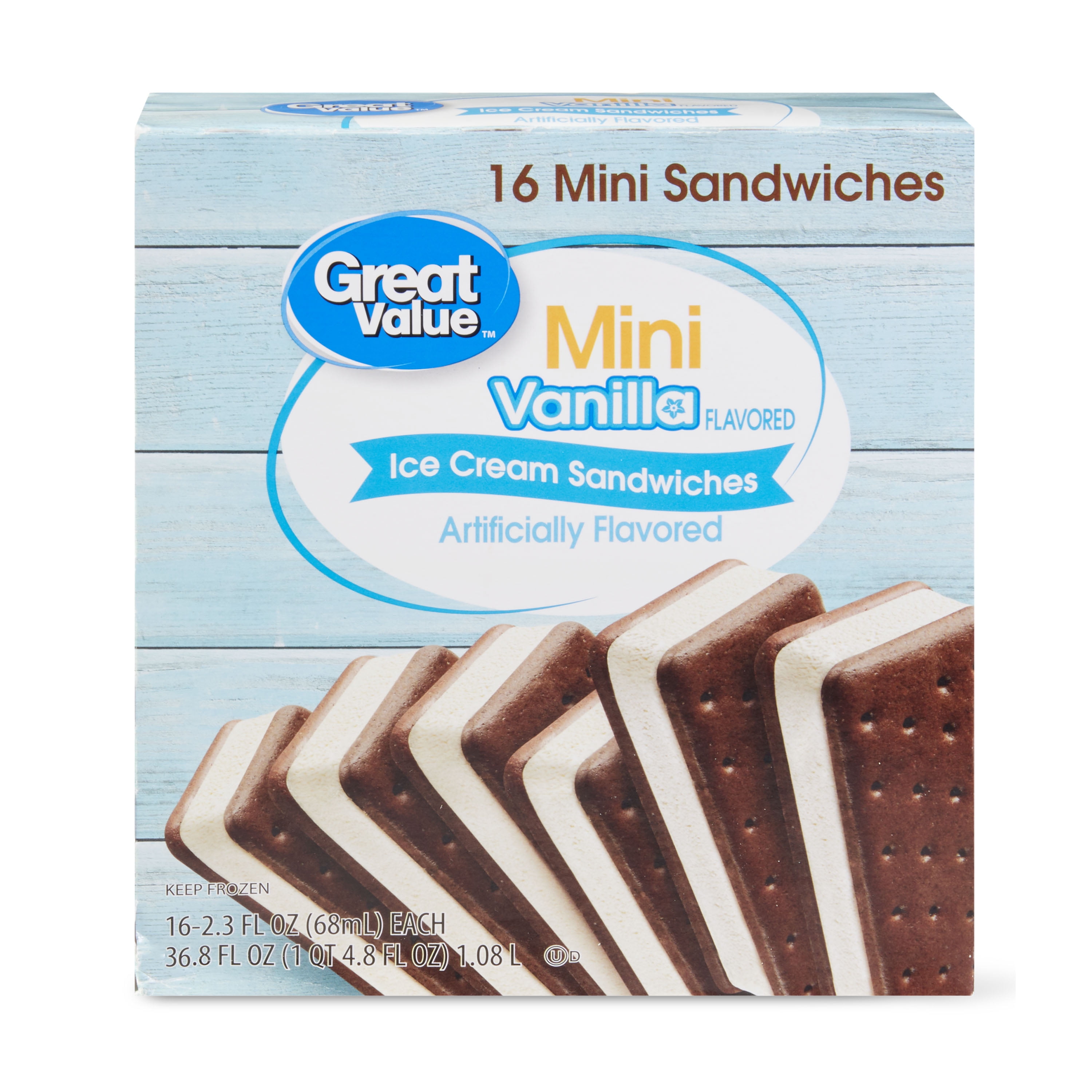Great Value Mini Vanilla Flavored Ice Cream Sandwiches 36 8 Oz 16 Count Walmart Com Walmart Com