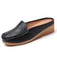 thumbnail image 4 of Womens Wedge Mules Slip On Loafers Comfortable Memory Foam PU Faux Leather Non-Slip Work Casual Shoes Black,Size 7.5, 4 of 8