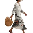 thumbnail image 3 of DISNIMO Tiger Tree Print Women Casual Maxi Dresses V Neck Loose Dress Lightweight 3/4 Sleeve Shift Dress Fashion Fall Dresses for Women, S, 3 of 6