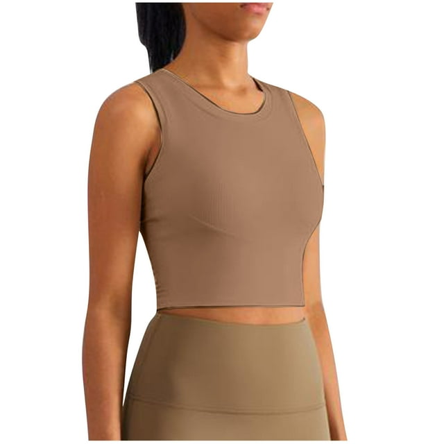 Débardeur pour Femmes, Coussin de Poitrine Col Rond Couleur Unie Blouse de Sport