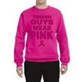 thumbnail image 2 of Wild Bobby Tough Guys Wear Pink Distressed Breast Cancer Awareness Unisex Crewneck Sweatshirt, Fuschia, Small, 2 of 6