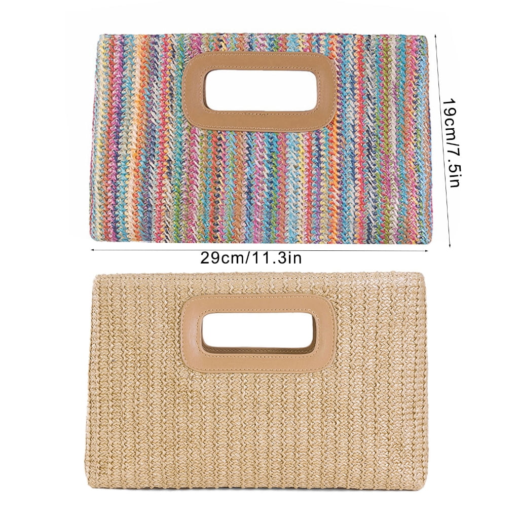 FENOHREFE Straw Clutch Handbag Summer Beach Straw Purse for Women Woven Beach Bag Straw Shoulder Crossbody Bag Evening Handbag