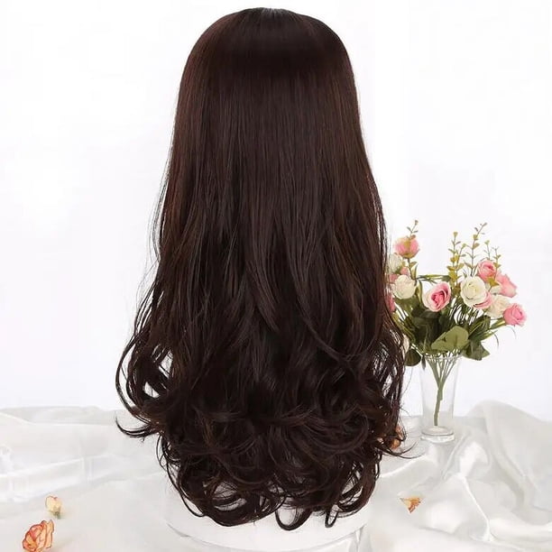 Pelucas sintéticas onduladas largas en forma de U para mujer, extensiones de media pieza de cabello, negro, marrón, Ombre 3/4, uso diario, 22 pulgadas