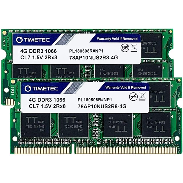 Timetec 4GB DDR3 1066MHz PC3-8500 Non-ECC Unbuffered 1.5V CL7 2Rx8 Dual Rank 204 Pin SODIMM Laptop Notebook PC Computer