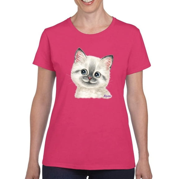 Happy Kitten T-Shirt Women -Kayomi Harai Designs, Female Medium