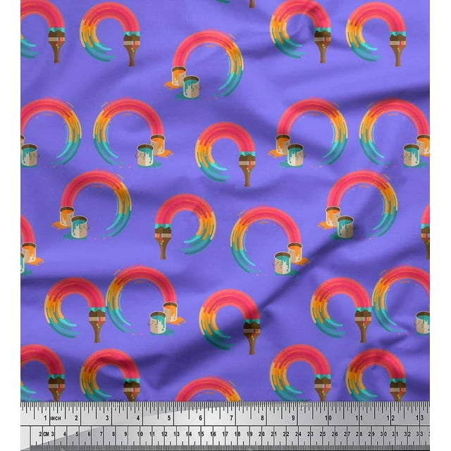 Soimoi Purple Cotton Duck Fabric Paint Brush Abstract Decor Fabric Printed Yard 42 Inch Wide