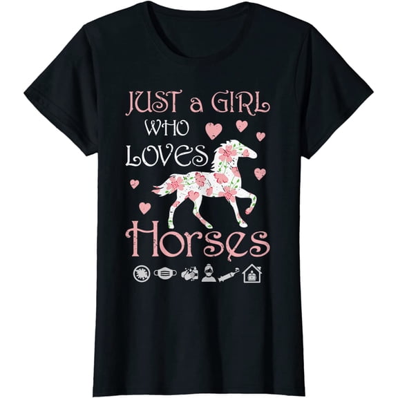 Just A Girl Who Loves Horses Tshirt Floral Graphic T-Shirt
