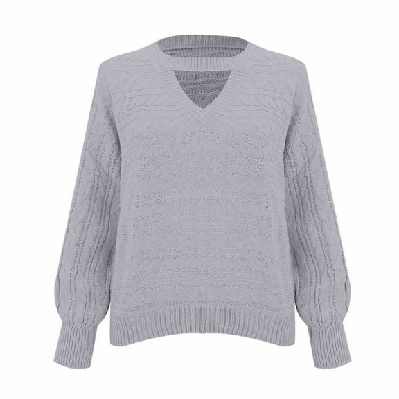 Duoif Sweaters for Women Trendy Women's Casual Long Sleeve Sweaters Choker Neck Cut Out Fall Pullover Sweaters Oversized Drop Shoulder Knit Tops Women's Sweaters Womens Tops Grey L