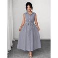 thumbnail image 3 of Plus-Size Women's Sleeveless Striped Midi Dress with Tie Waist and Pockets, 3 of 5