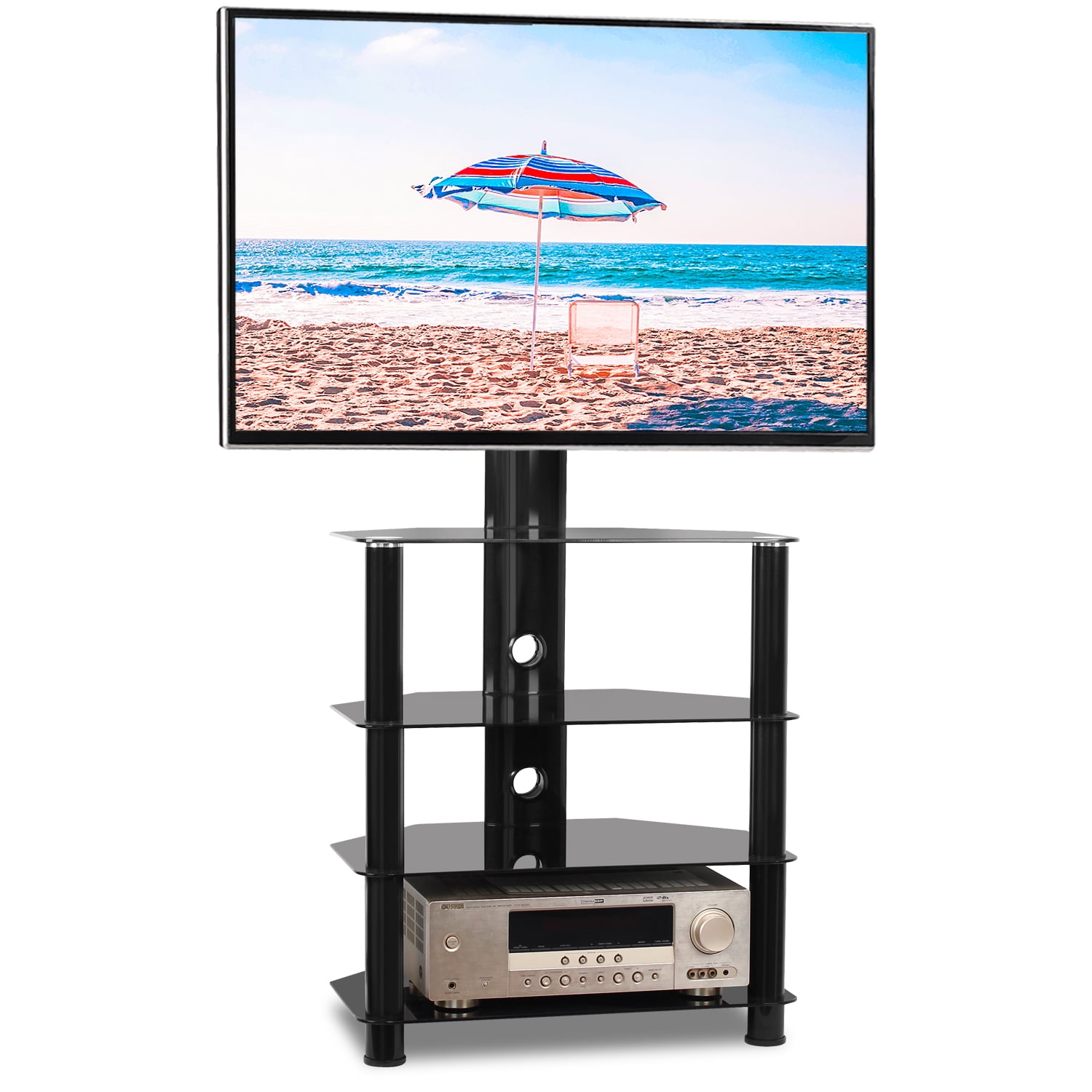 Rfiver Modern 4 Shelf Floor Corner TV Stand for 32"-55" Flat TVs with