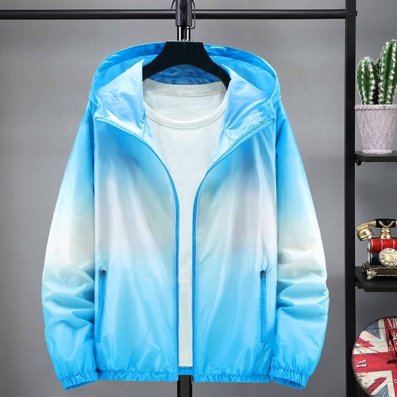 Uootdi Womens Gradient Color Windbreakers Hooded Zip Up Lightweight Jackets Casual Outdoor Windproof Outerwear Summer Beach Vacation Wear Gift