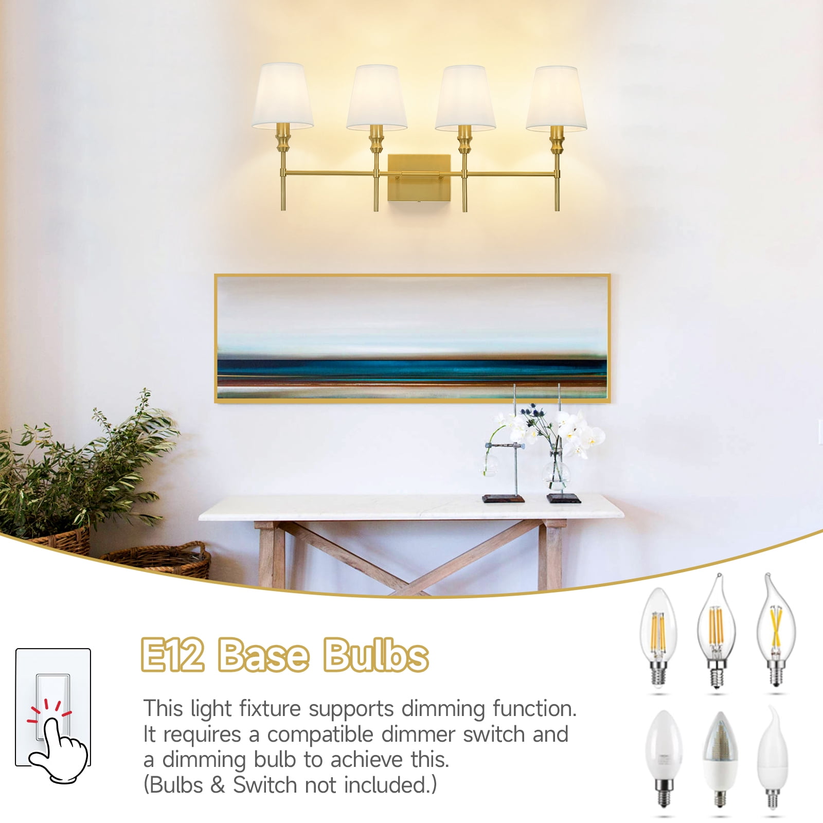 5-Light Vanity Lights for Bathroom,41 in Vintage Black Bathroom Vanity Light Fixtures,with Flared White Fabric Lampshade for Bedroom,Living Room,Foyer,Hardwired,E12 Base