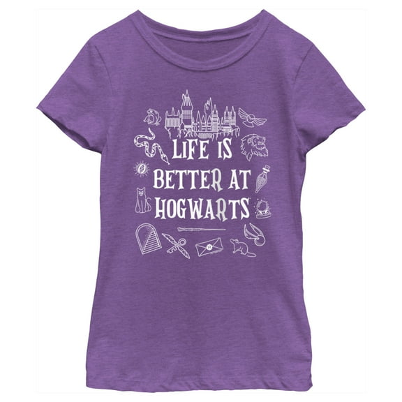 Girl's Harry Potter Life is Better at Hogwarts Icons  Graphic Tee Purple Berry Medium