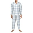 thumbnail image 3 of Salouo Blue Checkboard Print Button-Front Long Sleeve Pajama Set for Men, Soft 2Pjs Men's Long Sleeve Sleepwear-Medium, 3 of 7
