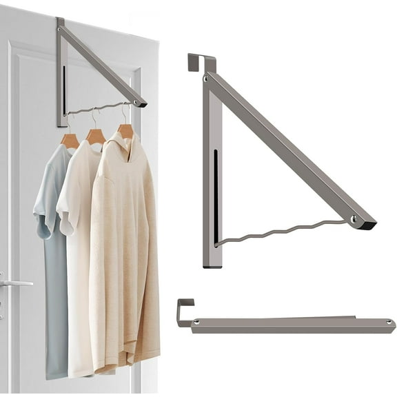 RYLZX Grey Over The Door Hanger Organizer Drying Rack Collapsible Retractable Clothes Drying Rack Space Saver for Hanging Clothes Towels Bathrooms, Carbon Steel Material