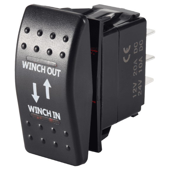 12V 20A Winch In Out ON-OFF-ON Rocker Switch 7 Pin LED RED