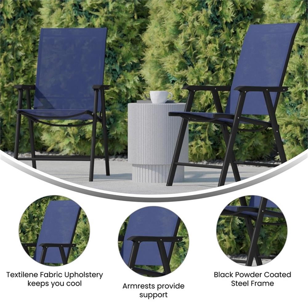 Bowery Hill Metal Folding Patio Sling Chair in Navy (Set of2)