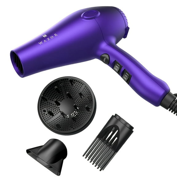 Powerful Hair Dryer 1875W Ionic Blow Dryer with Diffuser And Contractor, Dry Hair Fast with Less Frizz, Shine, 3 Heat/2 Speed for Optimal Styling, AC Motor Pro Hair Dryer with ALCI Plug, Black