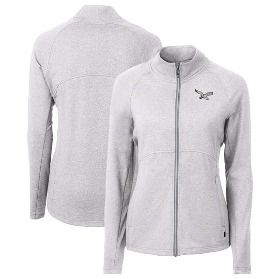 Women's Cutter & Buck Heather Gray Philadelphia Eagles Gridiron Classics Logo Adapt Eco Knit Heather Recycled Full-Zip