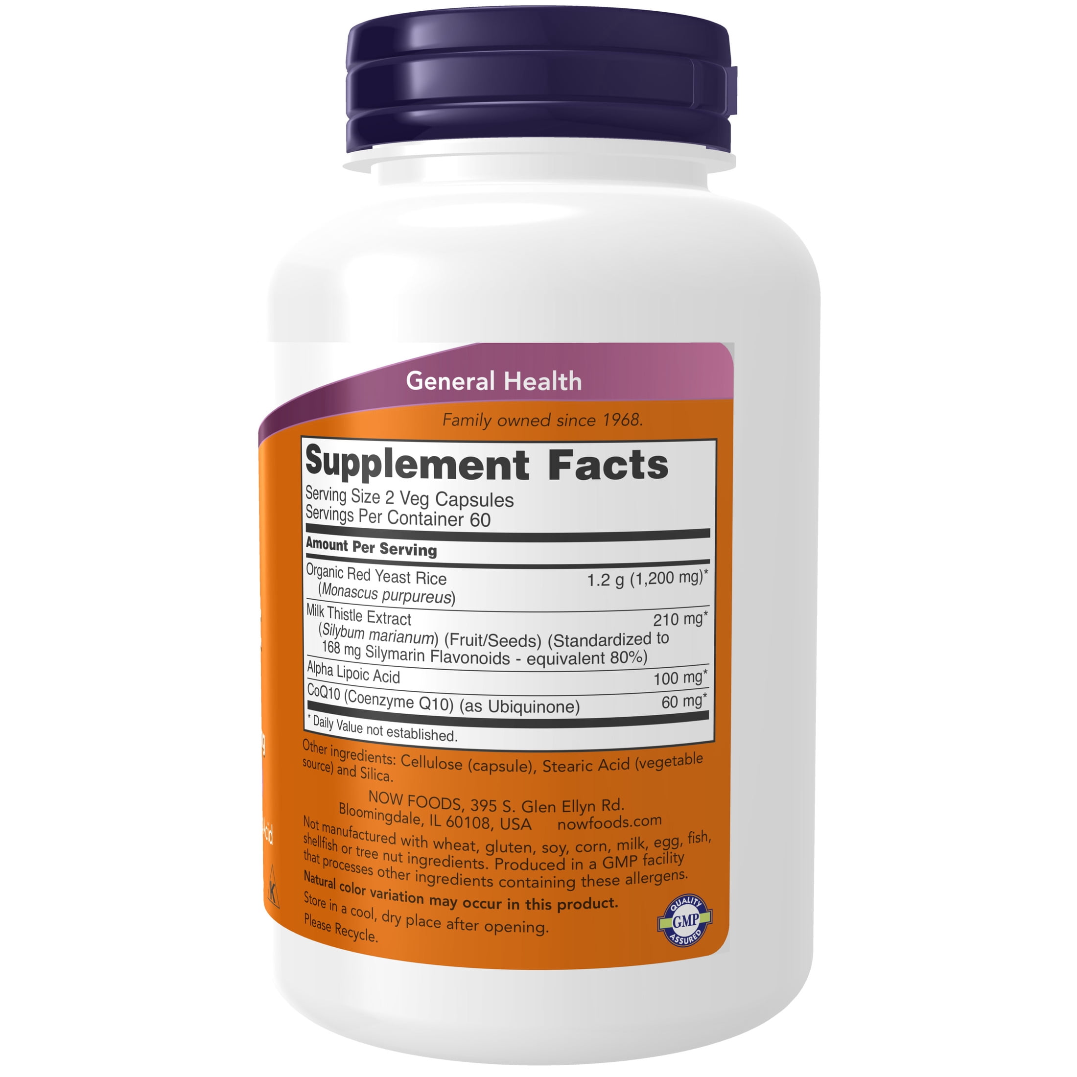 NOW Supplements, Red Yeast Rice with CoQ10, plus Milk Thistle & Alpha Lipoic Acid, 120 Veg Capsules