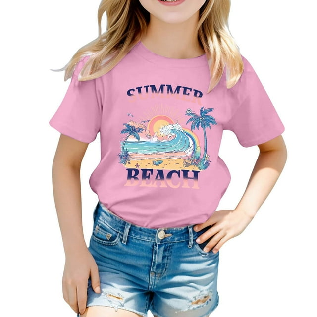 Hiiyo T-Shirt d'Été pour Filles Tout-Petits Manches Courtes Graphique pour Enfants