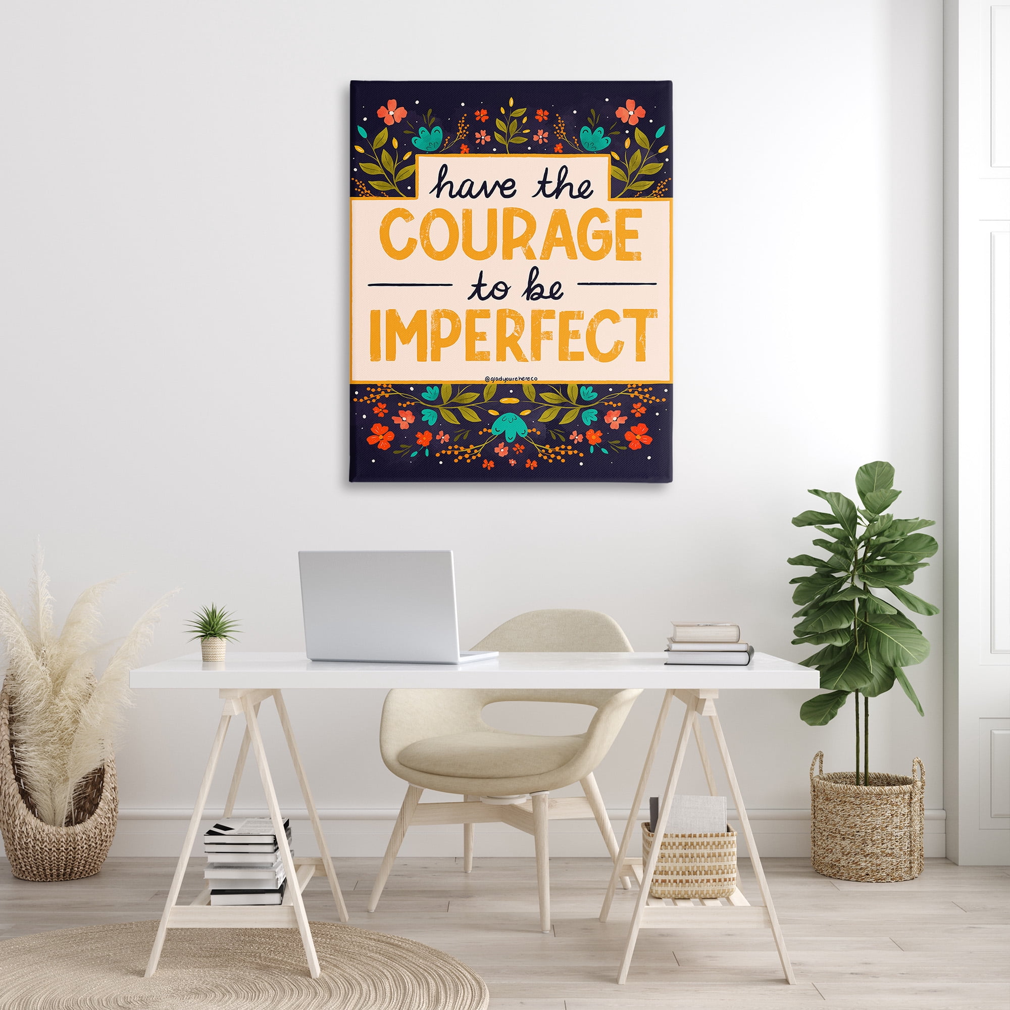 Stupell Industries Courage To Be Imperfect Botanical & Floral Painting Gallery Wrapped Canvas Art Print Wall Art, 36 x 48