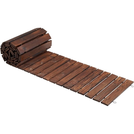 12FT Wooden Garden Pathway Straight Outdoor Walkway Roll Out Cedar Wood Patio Flooring Path Decorative Lawn Patio Pavers Boardwalk Beach Wedding Party (Brown)