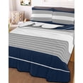 thumbnail image 3 of Quilts Full Size, Navy Blue Grey Stripe Soft Comforter Bedding Set for Bed, Modern Art Horizontal Striped Lightweight Quilted Bedspread with Pillow Cover(2 Pieces) for All Season, 78x90 Inch, 3 of 6