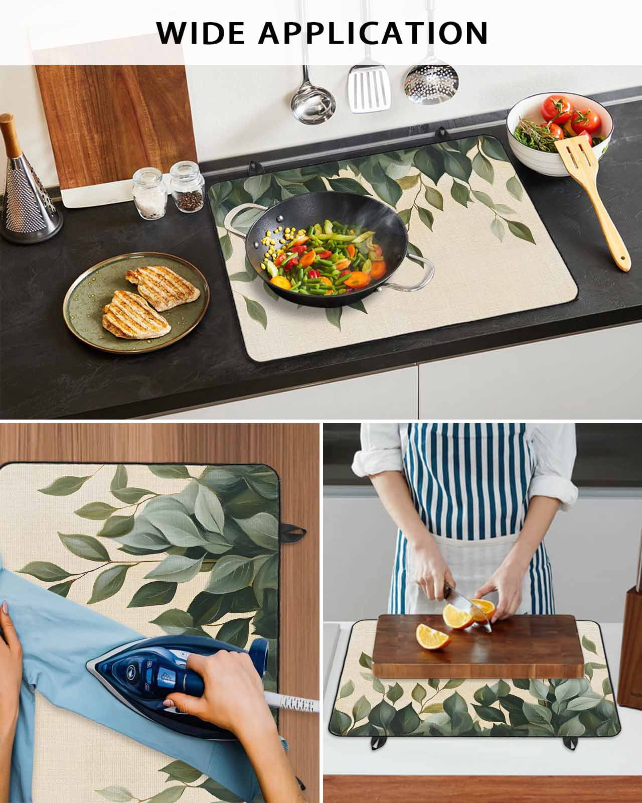 nqOlkjepod Large Induction Cooktop Protector Mat 24"x21", Spring Leaves Stove Top Covers for Electric Stove, Pastoral Botanical Green Plants Decorative Stove Burner Cover Mats, Glass Top Stove Cover