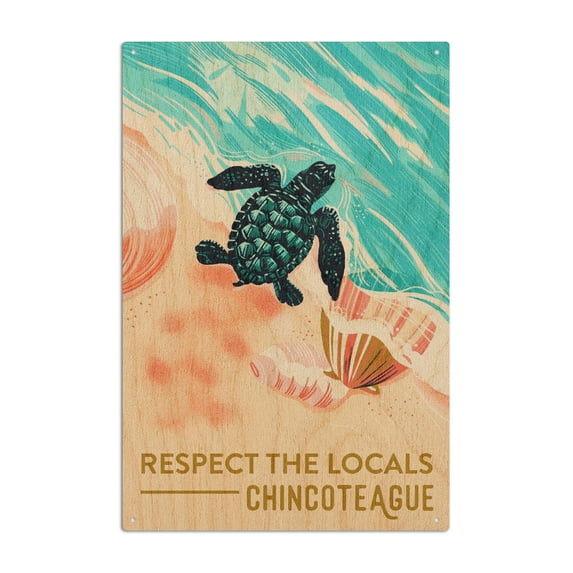 Chincoteague Island, Virginia, Courageous Explorer Collection, Turtle and Shells Birch Wood Wall Sign (6x9 Rustic Home Decor, Ready to Hang Art)