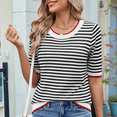 thumbnail image 4 of Womens Summer Short Sleeve Shirts Striped Sweater Cute Casual Trendy Crewneck Knit Blouses White & Black S, 4 of 7