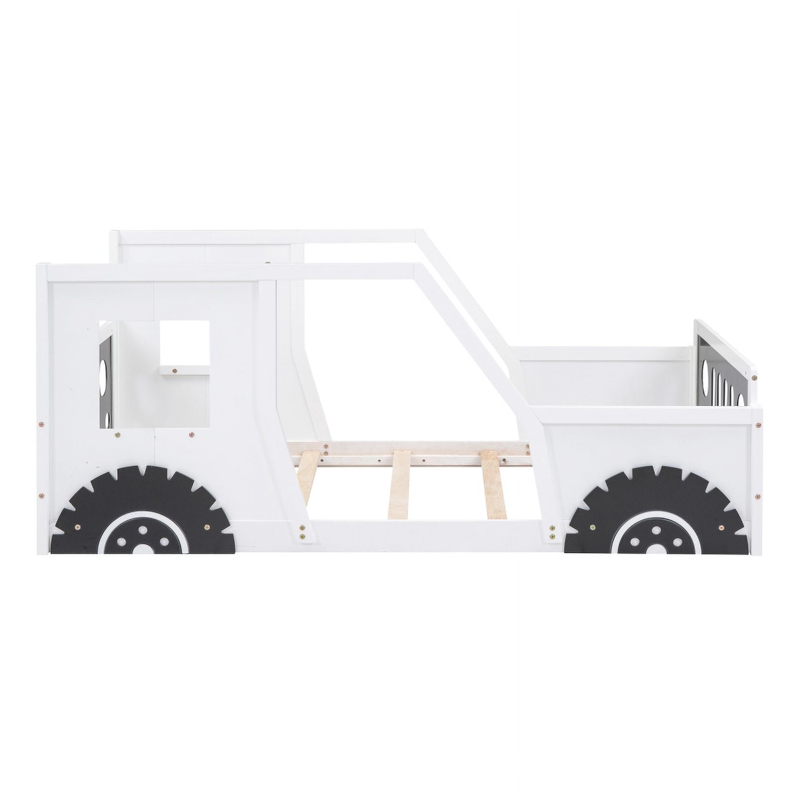 [Luckynote]Twin Size Classic Car-Shaped Platform Bed with Wheels,White