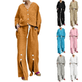 thumbnail image 2 of GILIGEGE Linen Sets for Women 2 Piece Summer 2 Piece Outfits Cotton Linen Sets Button Down Shirts and Drawstring Wide Leg Long Pants with Pockets Wide Leg Pants Tracksuit Lounge Matching Sets, 2 of 9