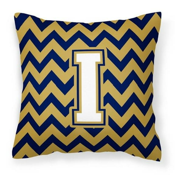 Letter I Chevron Navy Blue and Gold Fabric Decorative Pillow