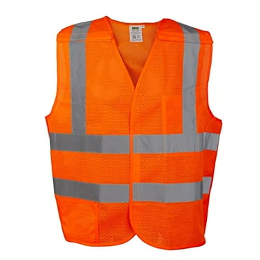 10-Pack of Cordova VB230PL Type R, Class II, 5-Point Breakaway Vest, Orange Mesh, One Outside Pocket, One Inside Pocket With Hook & Loop Closure, 2-Inch Silver Reflective Tape, Large