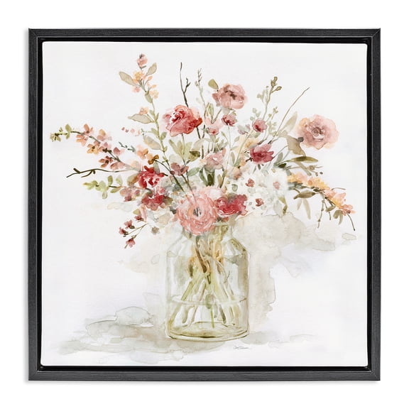 Stupell Industries Farmhouse Springtime Blooms in Glass Vase Black Floating Frame Canvas Art, 18 x 18, by Carol Robinson