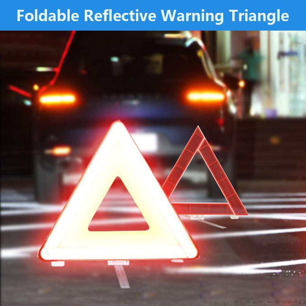 Reflective Warning Triangle Tow Rope etc Auto Vehicle Truck Safety Emergency Road Side Assistance Kits with Jumper Cables First Aid Kit Tire Pressure Gauge STDY Car Roadside Emergency Kit 