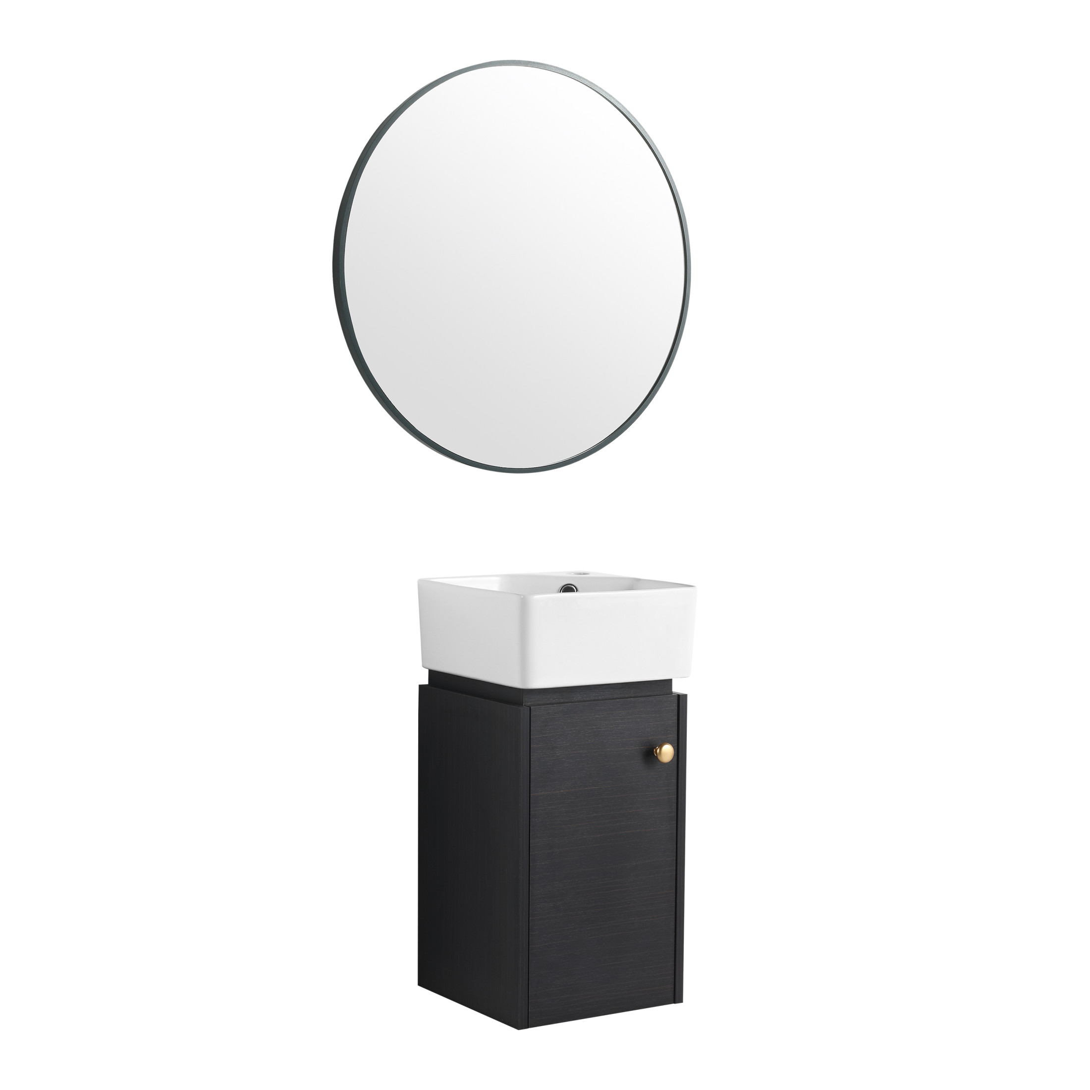 Noble House 12" Small Wall-Mounted Bathroom Vanity, Ceramic Sink, Soft-Close Door, Eco Plywood, Black
