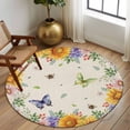 thumbnail image 2 of Large Round Rug 8Ft Washable Non-Slip, Watercolor Flowers Circle Area Rugs for Living Room Bedroom, Spring Sunflowers Daisy Butterflies Beige Indoor Floor Mats Carpet Runner for Home Decor, 2 of 8