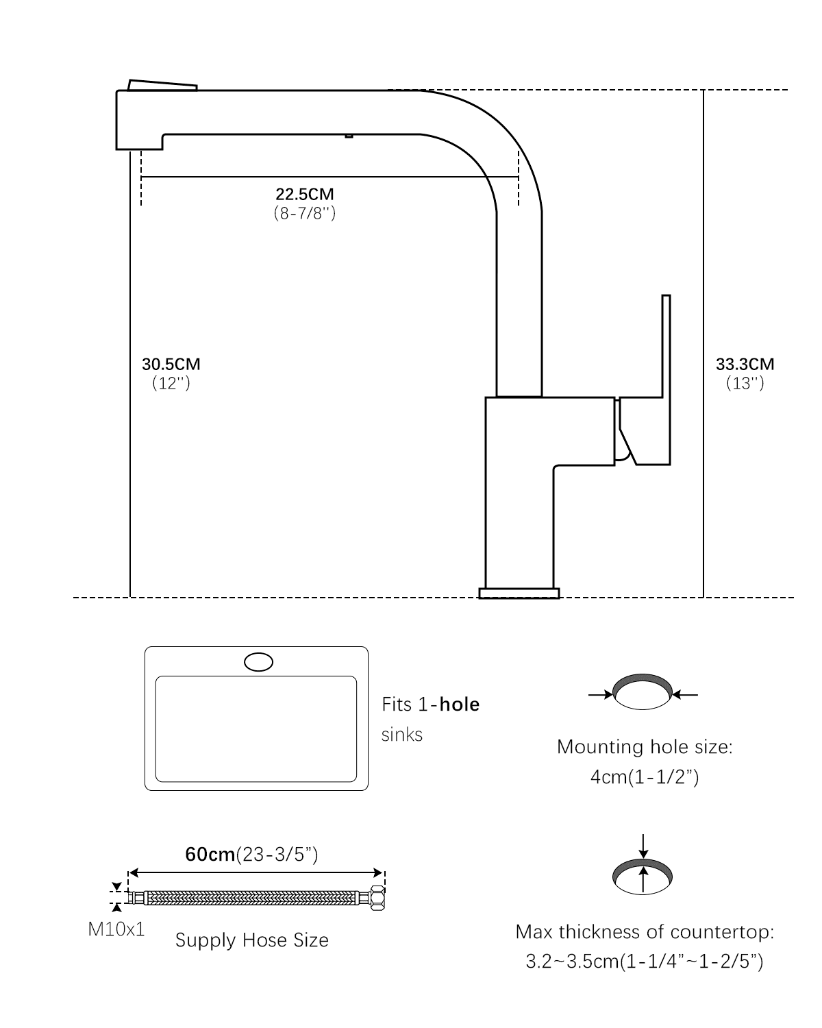 APPASO Square Kitchen Faucet Black, S304 Stainless Steel Modern Sink Faucets with Pull Out Sprayer 2 Modes
