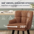 thumbnail image 4 of MultiHaven 26.2-Inch Bar Stools Set of 1,Swivel Counter Height Bar Stool with Plaid Back & Armrests,Solid Wood Legs PU Leather Kitchen Chairs for Bar,Cafe - Brown, 4 of 10