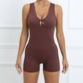 thumbnail image 2 of Womens Open Back Jumpsuits One Piece Shorts Bodysuit Rompers Yoga Sleeveless Hollow-out V Neck Bodycon Outfits (Small, Coffee), 2 of 7