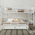 thumbnail image 3 of Bellemave Twin over Full Size Bunk Bed L-shaped Metal Low Bunk Bed with Guardrails and Ladder Junior Floor Bunk Bed Frame (White), 3 of 10