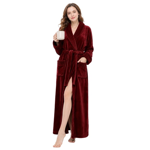 AMITOFO Plush Robes for Women Soft Warm Fleece Bathrobe Ladies Long Comfy Spa Bath Robe Housecoat
