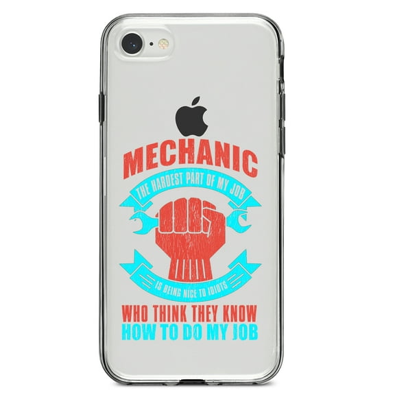 DistinctInk Clear Shockproof Hybrid Case for iPhone 7 8 SE (2020 Model) 4.7" Screen TPU Bumper Acrylic Back Tempered Glass Screen Protector - Mechanic Being Nice to Idiots