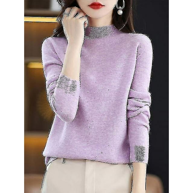 Chandail en Laine Cachemire 100 % pour Femmes Tricot Col à Manches Chandail Chaud