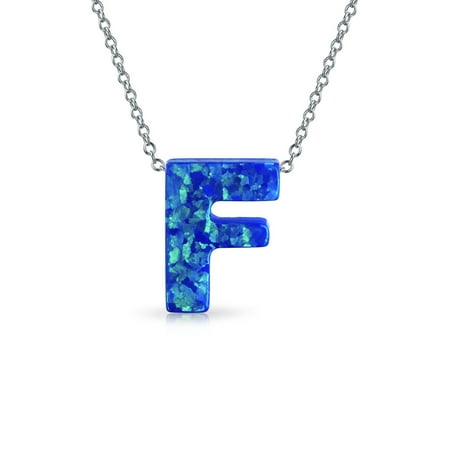 Abc Jewelry Blue Created Opal Abc Block Letter Alphabet Initial Pendant Necklace For Teen Women Sterling Silver October Birthstone ()